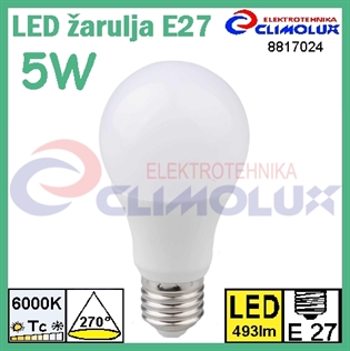 LED žarulja E27 5W , 6000K, kuglasti oblik A55 Vk